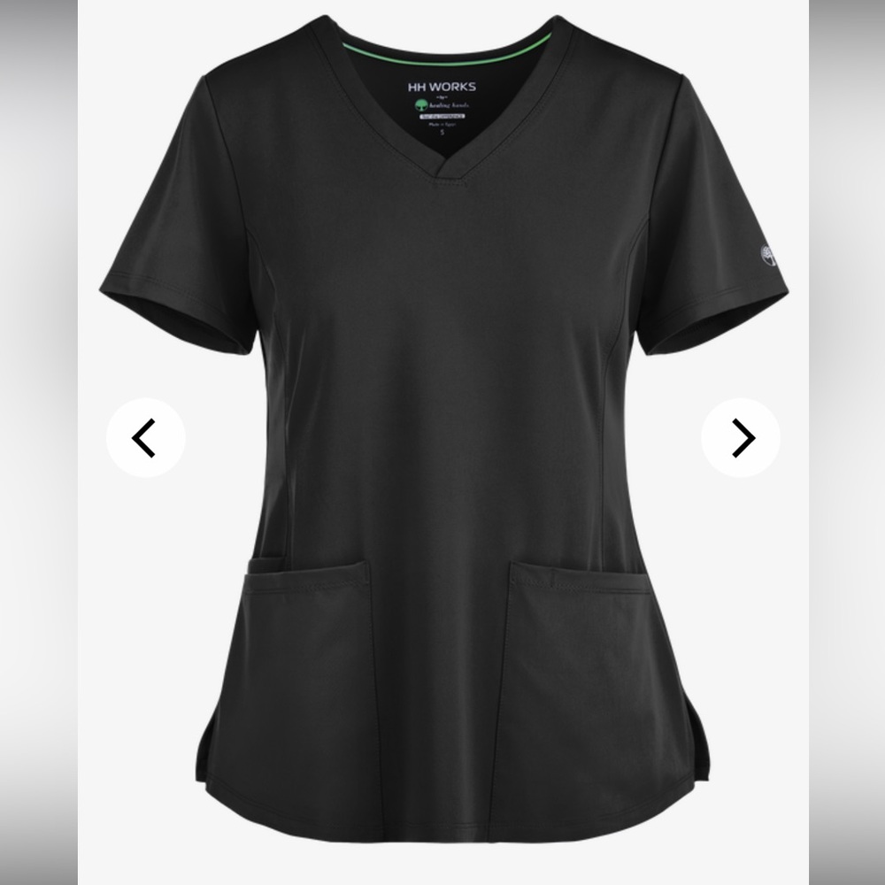 HH Works Healing Hands Monica Women's 4-Pocket V-Neck Scrub Top XS Black *NEW*